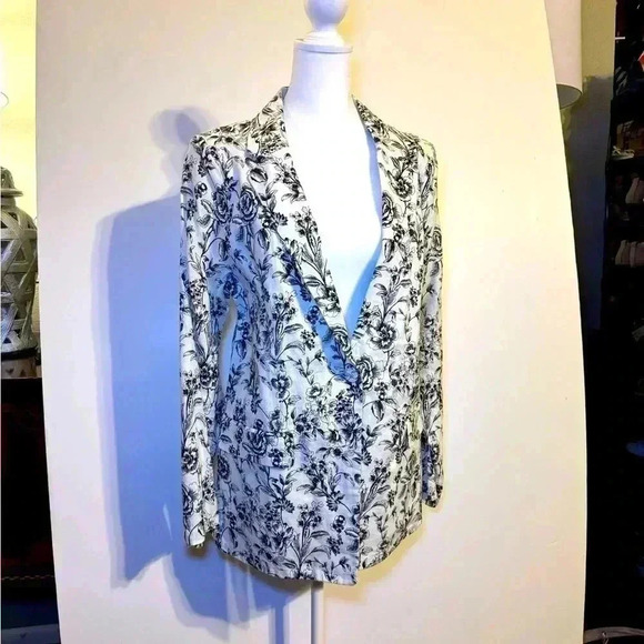 JOIE LINEN BLAZER Grey/White floral print NWT POCKETS SZ S & SZ M notched collar - Picture 2 of 12